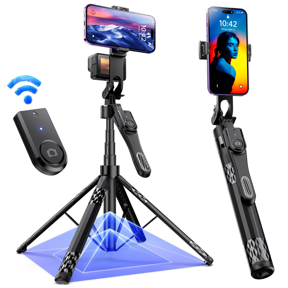 72 Inch Adjustable Aluminum Tripod With Wireless Remote, Travel Selfie Stick For Iphone Video Recording 9455672829878