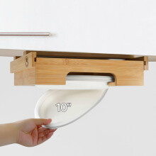 Bamboo Under Cabinet Paper Plate Holder Space Saver for RV Camper Fits 10Inch Plates