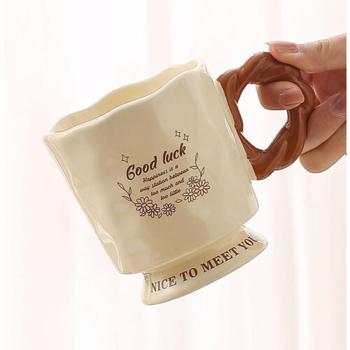 Ceramic Coffee Mug 400ml Khaki Rustic Style Large Tea Cup with Ergonomic Handle and NonSlip Base 2