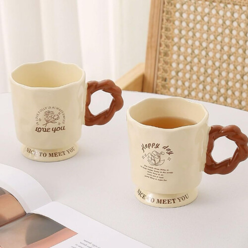 Ceramic Coffee Mug 400ml Khaki Rustic Style Large Tea Cup with Ergonomic Handle and NonSlip Base 1