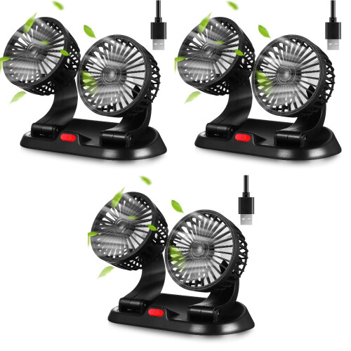 3St USB Kop Ventilator Auto Oplaadbaar Koeling 2