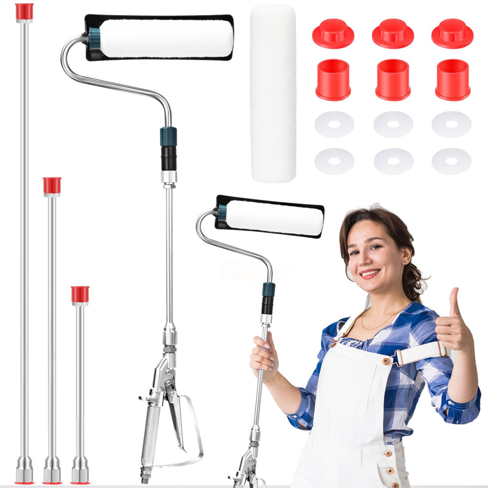 Airless Paint Sprayer Roller Kit With Selfpriming Wall Brush And Multiple Extension Poles 7Pcs 9044945408362