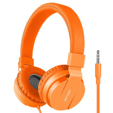Kids Headphones with Kids Safe Audio, Adjustable Headband, Soft Cushioned Earpads, Orange