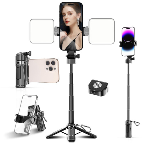 Selfie Stick Tripod with Bluetooth 5.2 Remote, 360 Rotation, Foldable Adjustable Stand for iPhone and Android
