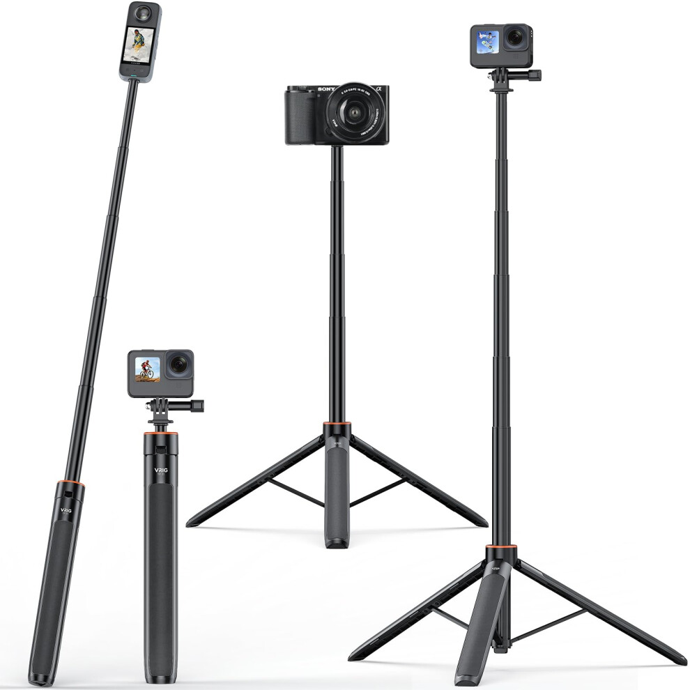 Selfie Stick Tripod 2 In 1 Extendable Lightweight Foldable For Gopro Action Cameras 55.1 Inches 9455672833219