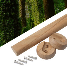 Heavy Duty Wooden Closet Rod 36 Inch Oval Wardrobe Pole, Easy Cut and Flange Install for Clothes