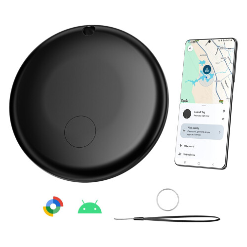 Bluetooth Key Finder Smart Item Tracker for Android compatible with Google Find My Device, 200m Range, Black