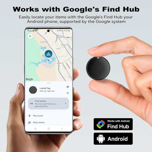 Bluetooth Key Finder Smart Item Tracker for Android compatible with Google Find My Device, 200m Range, Black 1