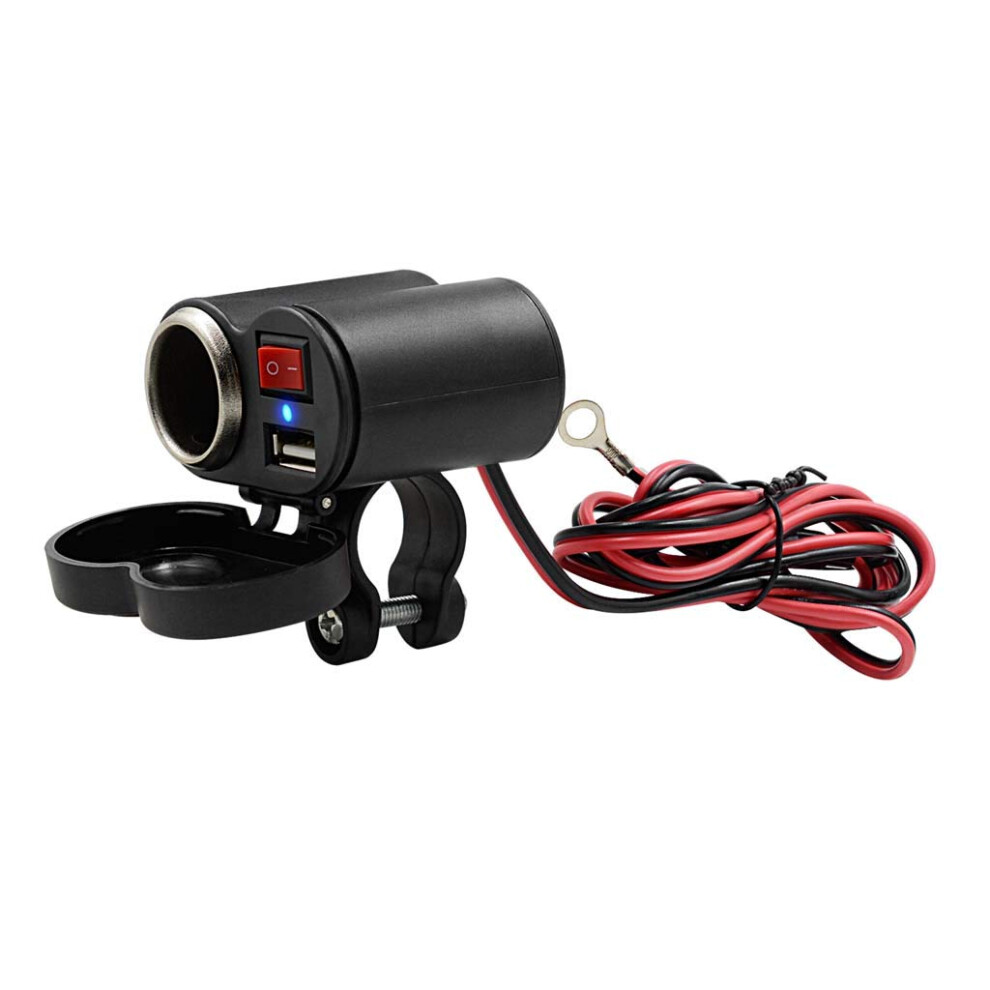 12V Motorcycle Dual Usb Charger With Switch And Waterproof Cigarette Lighter Socket Clamp 9174973491903