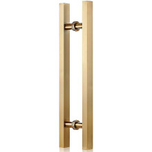 Gold Stainless Steel Glass Door Pull Handle, Modern Square Tube T Bar for Sliding Barn Shower Doors 50x30cm