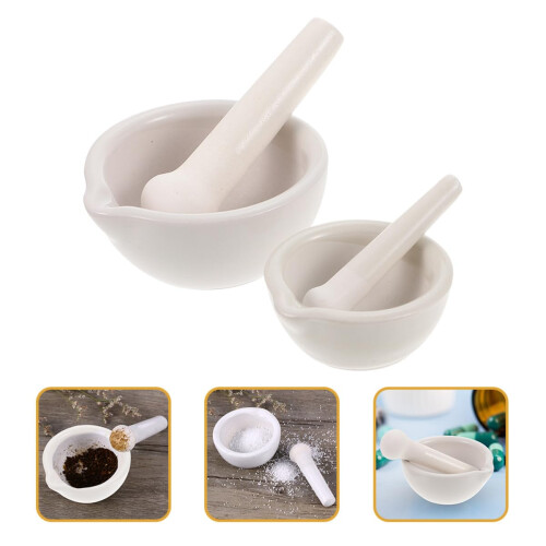 2 Sets Ceramic Mortar and Pestle for Kitchen and Pharmacy, Ergonomic Grip, Easy Clean Surface 2