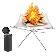 Portable Fire Pit 16.5in Foldable Stainless Steel with Heat Resistant Mesh and Storage Bag for Camping