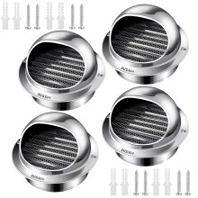 4 Pack 304 Stainless Steel Vent Covers with Rainproof Windproof Hood for Kitchen Bathroom Duct 2in