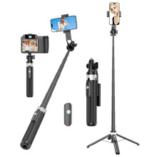 Selfie Stick Tripod with Wireless Remote, 53 Inch Extendable Phone Stand, 3 in 1 Rotating Quadpod for iPhone and Android
