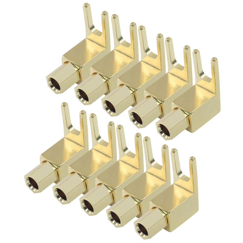 10 Pack 24K Plated Banana Plug To Spade Speaker Wire Connector For Vintage Audio Gold 9174973492832