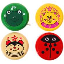 8Pcs Kids Wooden Yo-Yo Toy Assorted Color Durable Cartoon Design