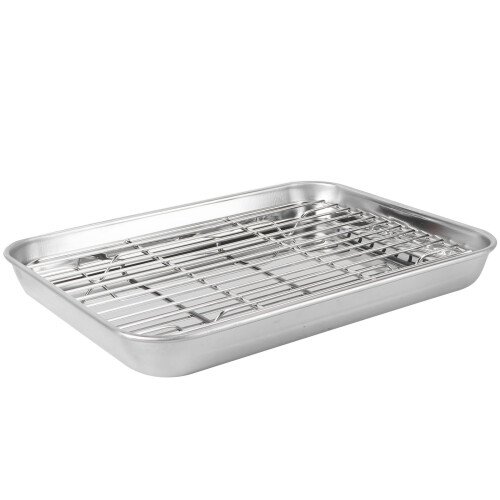 Mirror Finish Silver Baking Sheet with Removable Rack