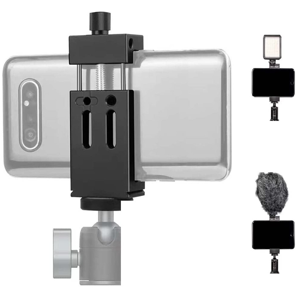 Aluminum Phone Tripod Mount With 360 Rotation And Dual Cold Shoe, Universal Smartphone Adapter 9455672837576