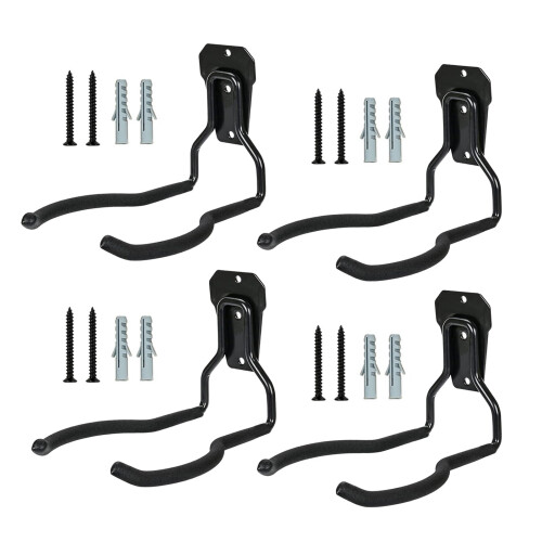 Garage Hooks Heavy Duty Wall Storage, RustResistant Double Utility Hooks for Tools, Black 4pcs