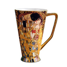 Handmade Ceramic Coffee Mug with Gustav Klimt Kiss Design, Large 500ml Artistic Tea Cup for Home or Office
