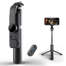 Selfie Stick Tripod with Bluetooth Remote, AllinOne Phone Stand, 360 Rotation, Black