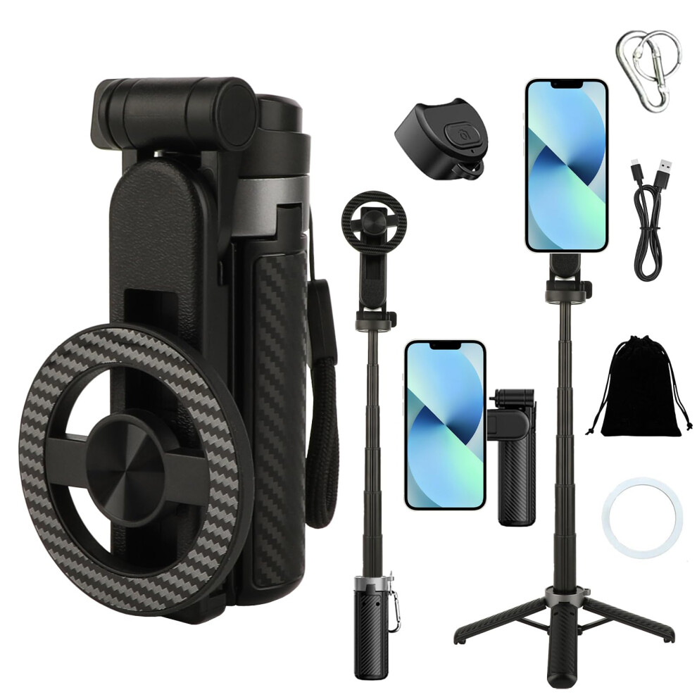 Magnetic Selfie Stick with Remote, 360 Rotation Phone Tripod, 4in1 Foldable Design for Travel