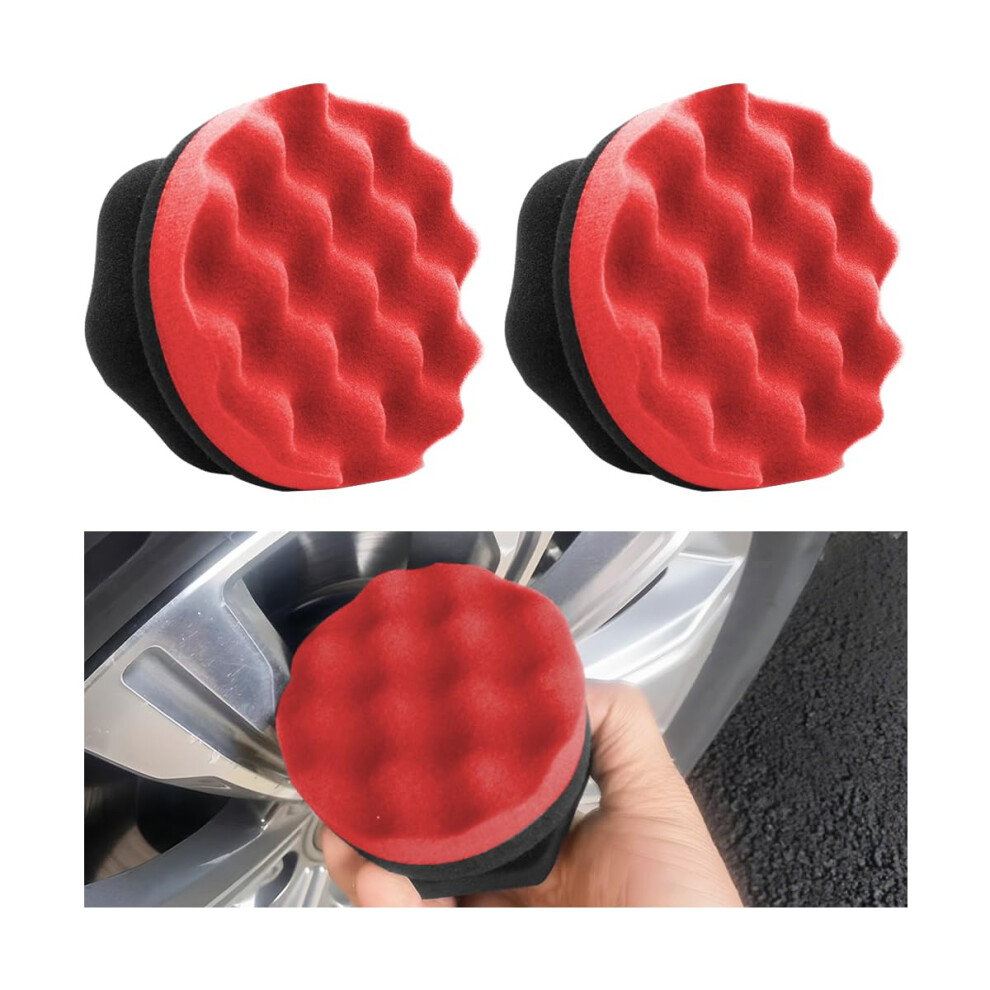 2Pcs Tire Shine Applicator With Ergonomic Hex Grip, Reusable Foam Car Detailing Sponge Pads (Red) Red 9053599166085
