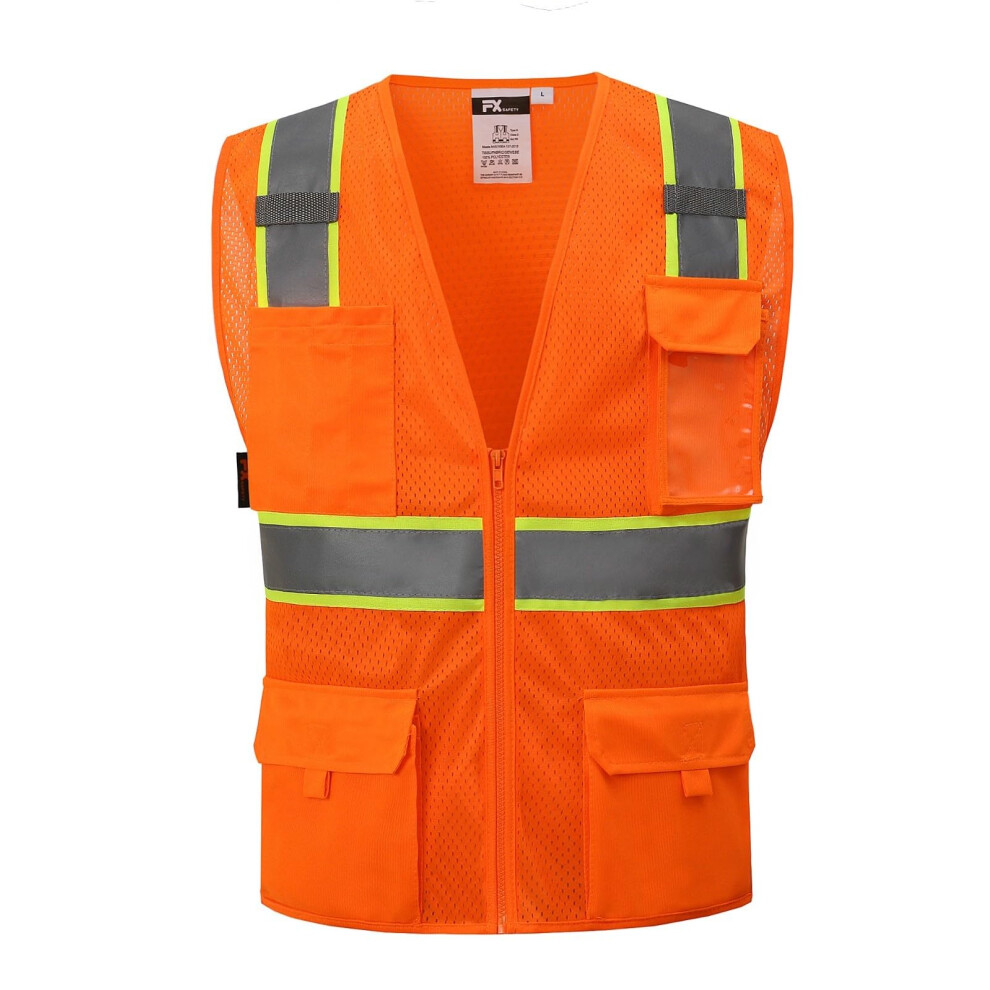 Visibility Safety Vest Orange 2XL With 360 Reflective Visibility, Pockets, Zipper, Ansi Class 2 9113335723399