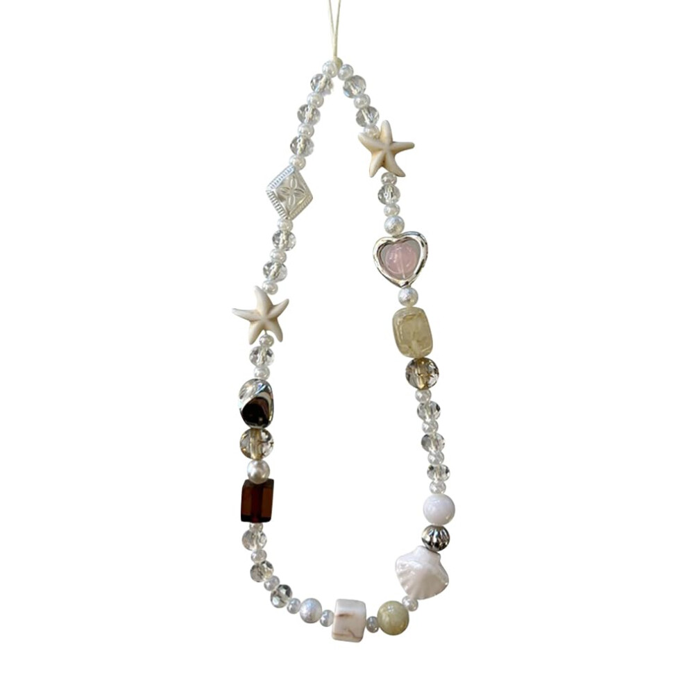 Beaded Phone Charm Wrist Strap With Seashell And Pearl, Universal Mobile Accessory For Summer 9053599167570
