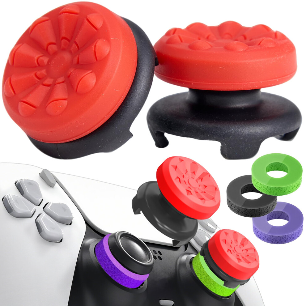 Thumb Grips With Silicone Caps And Precision Rings For Enhanced Aim And Control For Ps5 And Ps4 Controllers, Ruby Red 9455672840446