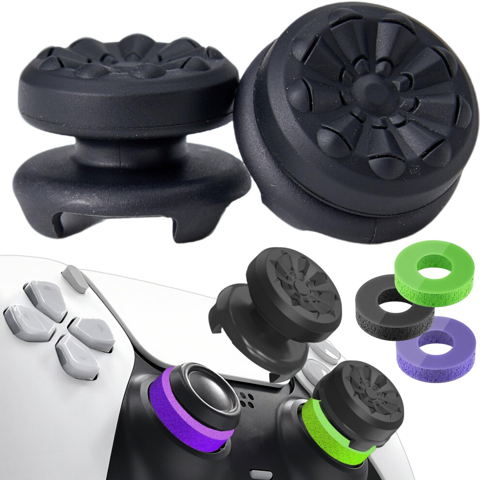 Thumb Grips For Ps5 And Thumb Stick Caps For Ps4 With Precision Rings For Enhanced Grip Stability Ebony Black 9455672840606