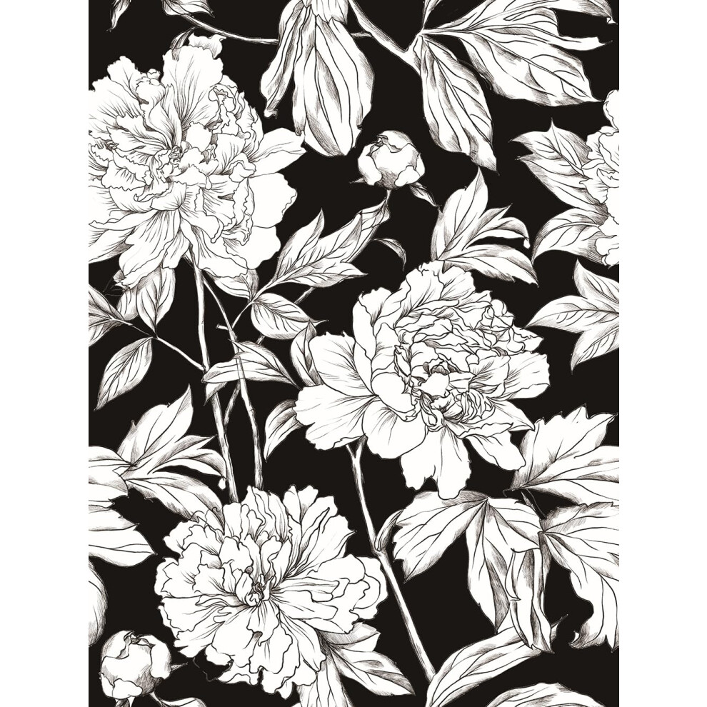 Vintage Floral Peel And Stick Removable Wallpaper Black And White Vinyl For Bedroom Kitchen Wall Decor 17.3'X118' 9044945409833