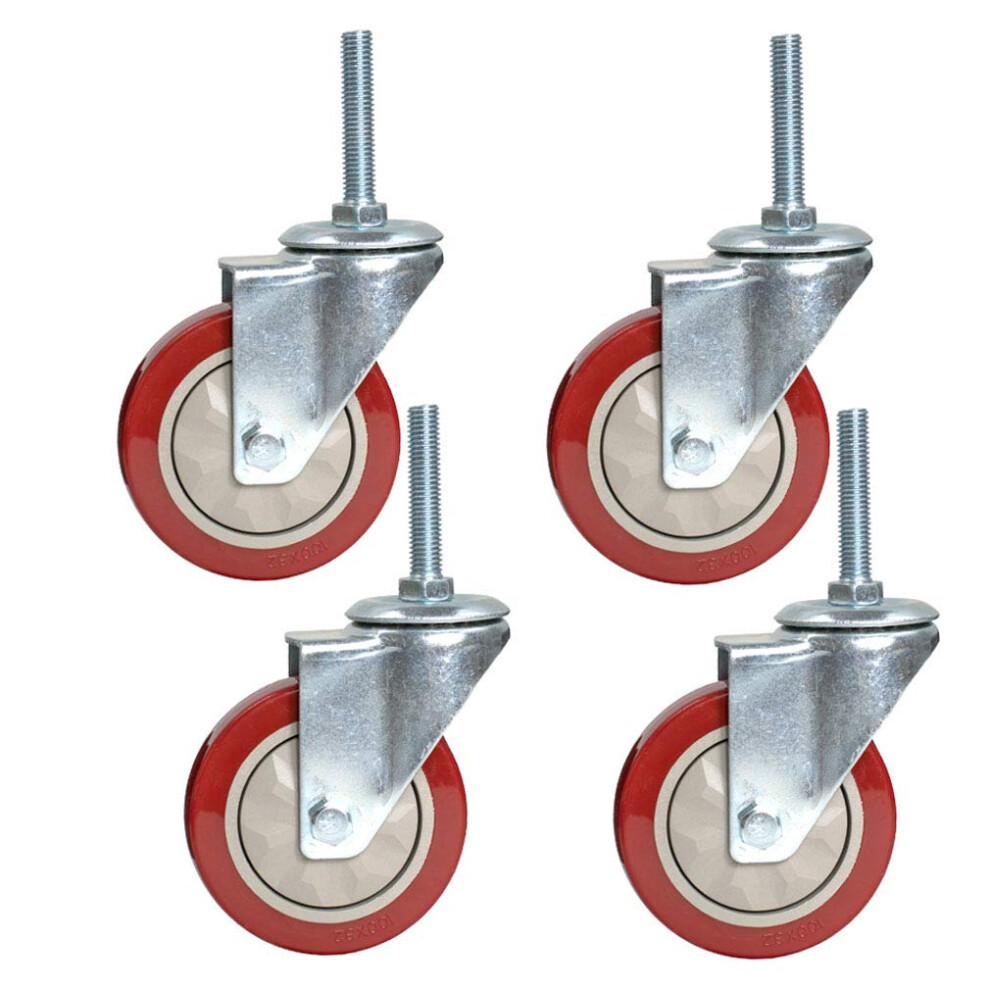 Heavy Duty Swivel Casters Set Of 4, 3'/4' Furniture Caster Wheels With M12 Threaded Stem, 360 Rotation, Polyurethane Floorfriendly Design 9070919950704