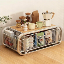 Countertop Organizer with Drawer, MultiFunctional Microwave Shelf, Metal Coffee Station Stand Silver
