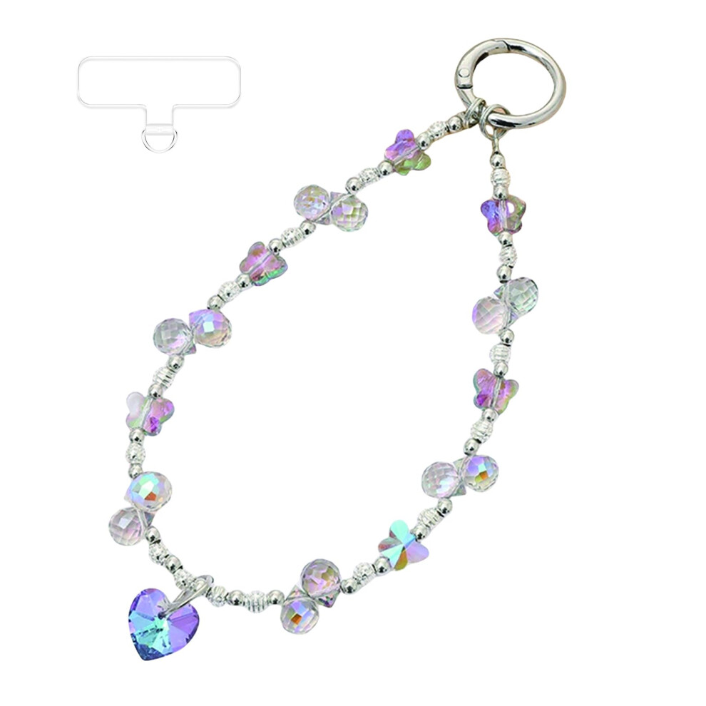 Natural Gemstone Beaded Phone Charm With Stylish Wristlet Strap For Women Girls Smartphones Purple 9070919975318