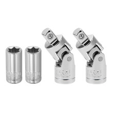1/4 Inch Drive Torx Socket Set E10 with Spring Loaded Universal Joint 90 Swivel Chrome Vanadium