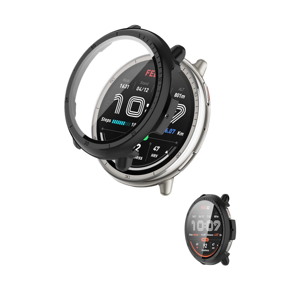 Case With 9H Tempered Glass Screen Protector, Scratchresistant Full Coverage For Amazfit Active 2 Black 9455672842013