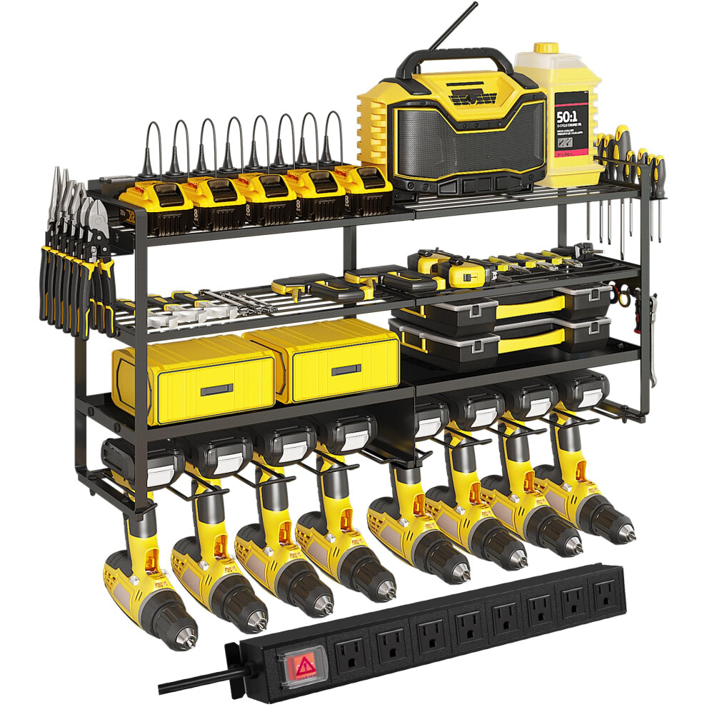 Power Tool Organizer Wall Mounted With 8Outlet Charging Station, 4 Tier Heavy Duty Garage Storage Rack 400Lbs Capacity 9070919950995