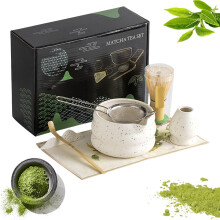 Matcha Tea Set 7pcs Traditional Japanese Kit with Bamboo Whisk Bowl Scoop Sifter Holder