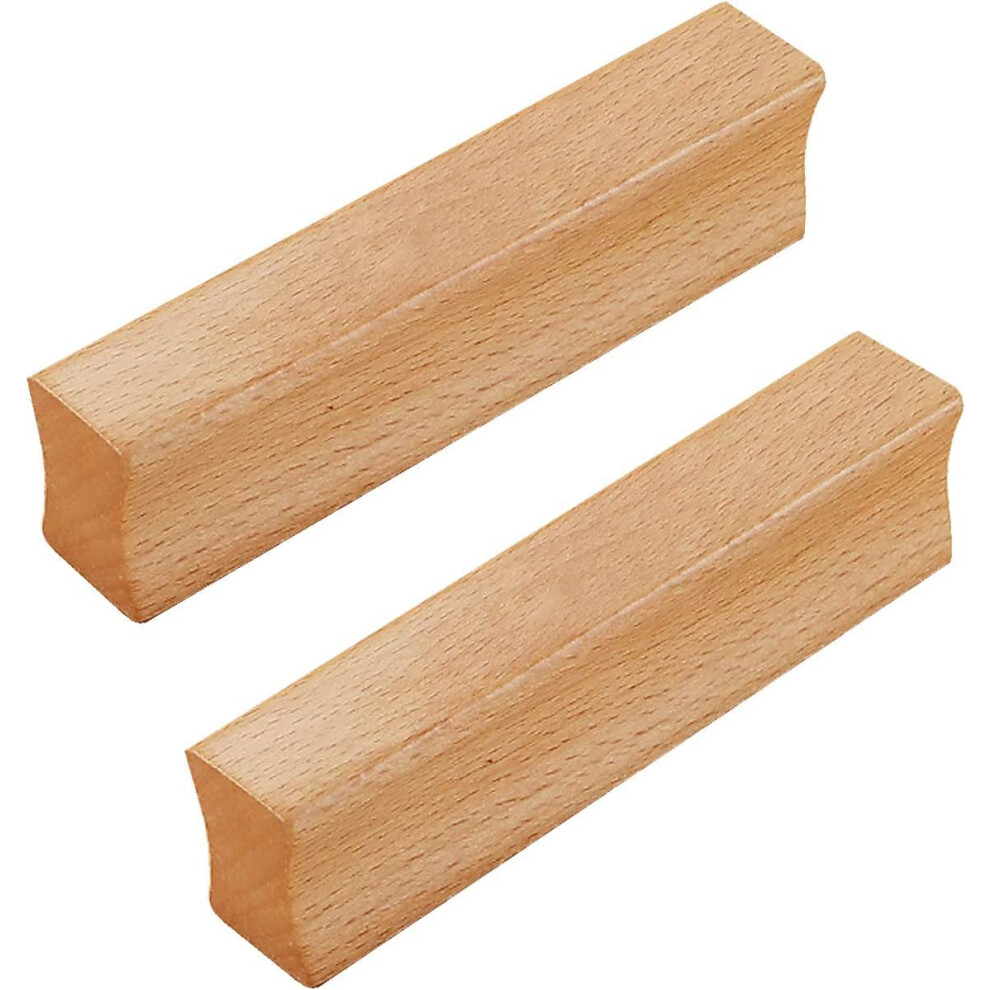 Wood Drawer Handles 64Mm Solid Wooden Wardrobe Pulls With Natural Finish, Set Of 2 9174973495499