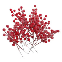 80Pcs Artificial Frosted Red Berry Stems Foam for Winter Garland DIY