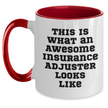 Funny Insurance Adjuster Gift Coffee Mug with Inspirational Quote, White Red Ceramic 11oz