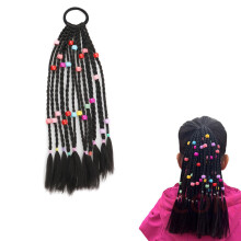 Kids Hair Extensions Braided Ponytail with Colorful Beads for Girls, Synthetic Tangle Hair