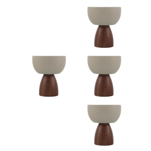 4Pièces Bols À Dessert Céramique Élégants Pied Support Bois 2