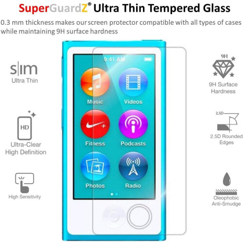 3Pack Screen Protector Tempered Glass for iPod Nano 7, 9H AntiScratch, Shatterproof, HD Clear 1