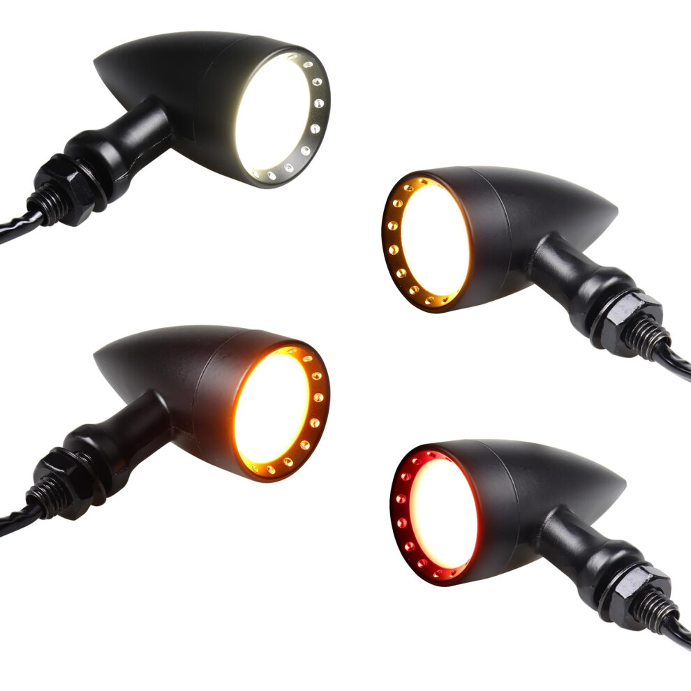 Motorcycle Led Turn Signals And Brake Tail Lights, Universal Bullet Indicators, Amber/White/Red 9053599170914