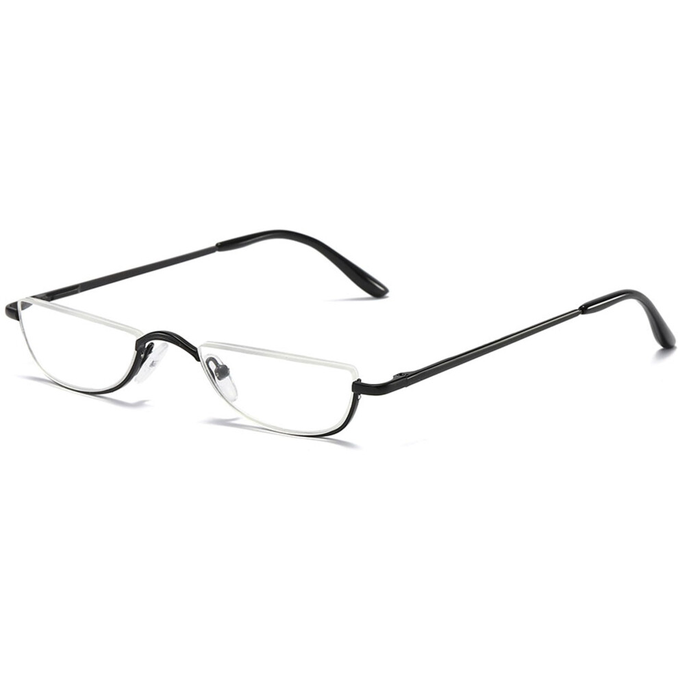 Half Frame Reading Glasses Black 1.0x Lightweight Metal with Spring Hinges and Slim Clear Lenses