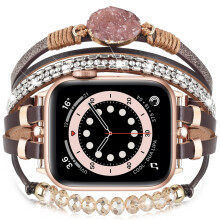 Handmade Boho Beaded Leather Watch Band Brown Wrap Strap 42mm 44mm 45mm for Apple Watch Women