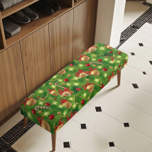 Christmas Theme Waterproof Dining Bench Cover with Elastic Fit, NonSlip, Green Bells Design