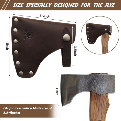 Leather Hatchet Sheath Full Grain Axe Blade Cover with Belt Loop and Adjustable Buckle Red Brown 1